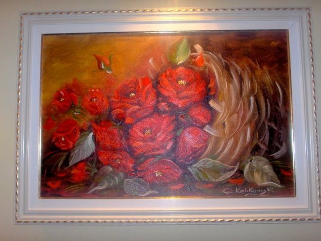 Painting titled "Cesto de rosas." by Cristina Kolikoviski -Cris, Original Artwork, Oil
