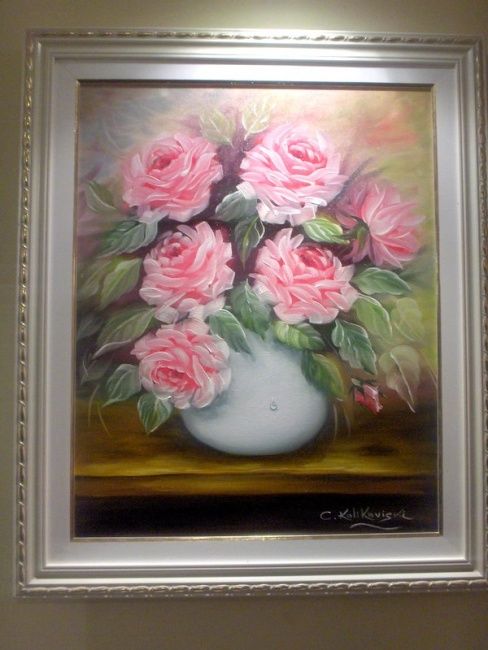 Painting titled "Rosas no vaso" by Cristina Kolikoviski -Cris, Original Artwork, Oil