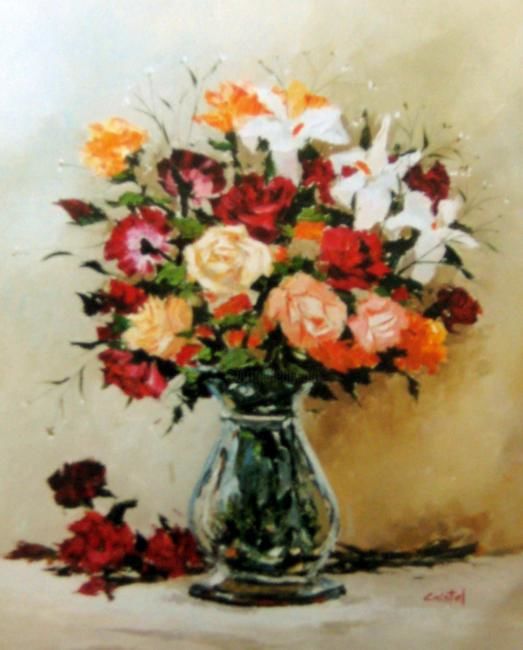 Painting titled "Aquellas Flores" by Cristel, Original Artwork, Oil