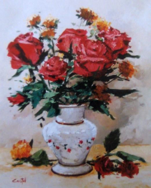 Painting titled "Las Rosas de mi Mad…" by Cristel, Original Artwork, Oil