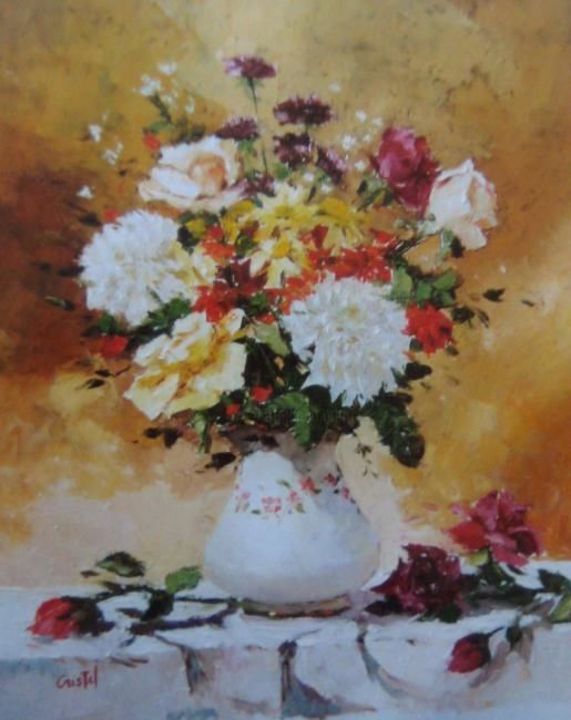 Painting titled "Claveles Blancos y…" by Cristel, Original Artwork, Oil