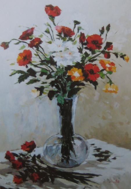 Painting titled "Amapolas de mi Padre" by Cristel, Original Artwork, Oil