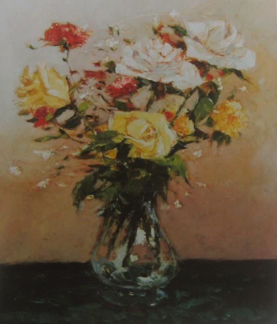 Painting titled "Rosas" by Cristel, Original Artwork, Oil