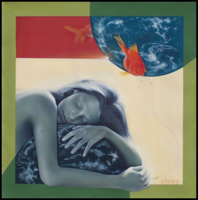 Painting titled "The Reason Sleep" by Cristian Lapusan, Original Artwork, Oil