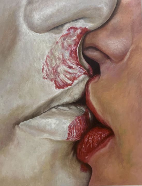 Painting titled "beso frío" by Cristian Mesa Velázquez, Original Artwork, Oil