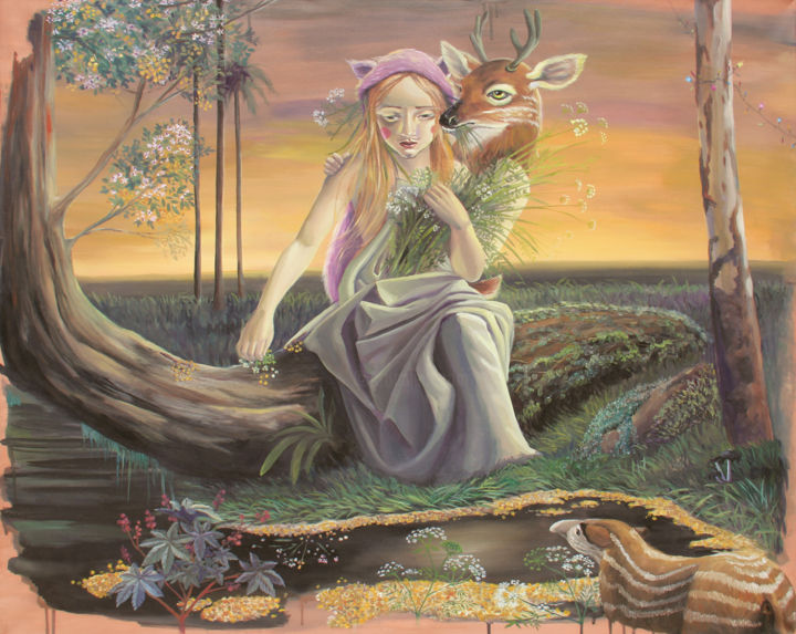 Painting titled "Ofelia y Acteon" by Cristian Lopez Rey, Original Artwork