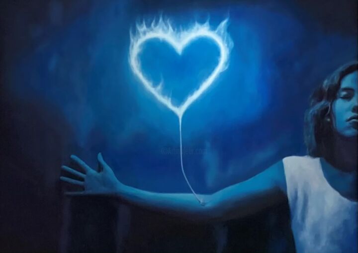 Картина под названием "Blue" - Cristiano Felismina, Подлинное произведение искусства, Масло Установлен на Деревянная рама дл…