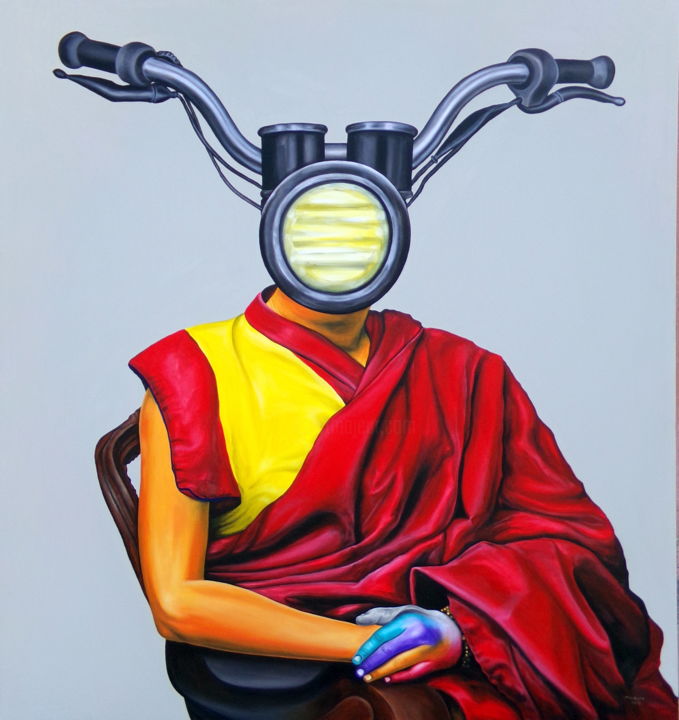 Картина под названием "dalai-lama-130x135-…" - Cristiano Mangovo, Подлинное произведение искусства, Акрил