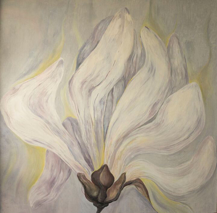 Painting titled "Flower" by Cristina Alexa, Original Artwork, Oil Mounted on Wood Stretcher frame