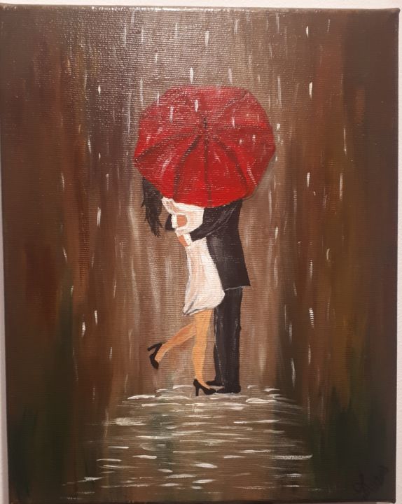 Painting titled "Red umbrella" by Cristina Dumitriu, Original Artwork, Acrylic