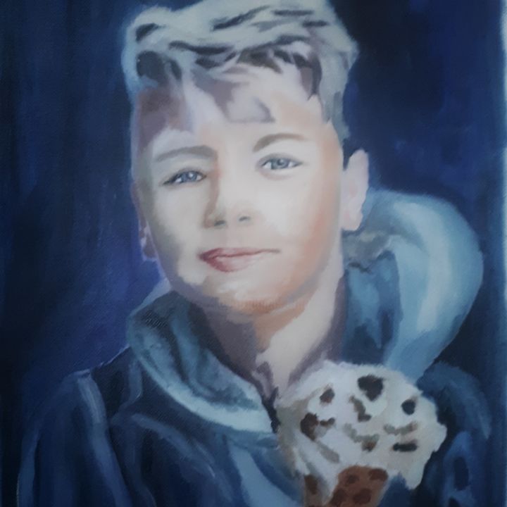 Painting titled "My boy" by Cristina Dumitriu, Original Artwork, Oil