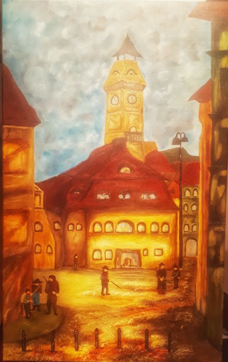 Painting titled "Brașov City" by Cristina Dumitriu, Original Artwork, Acrylic