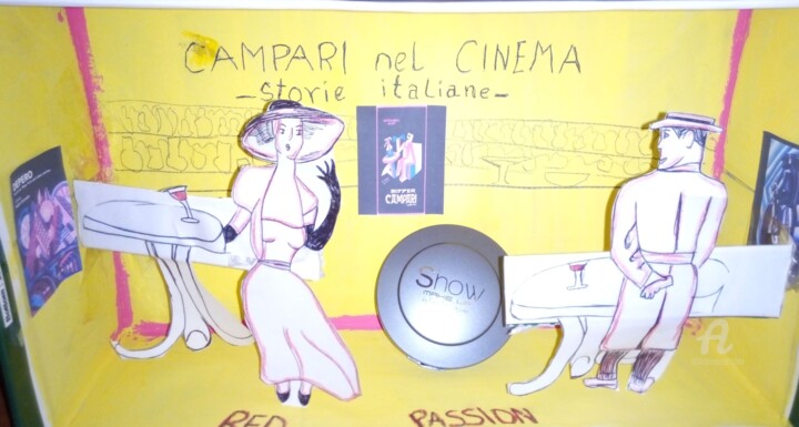Gravures & estampes intitulée "Depero Campari set…" par Cristina Frassoni, Œuvre d'art originale, Carton