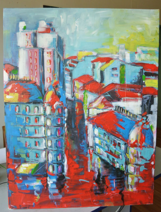Painting titled "Bucuresti City" by Cristina Gavanescu, Original Artwork, Acrylic