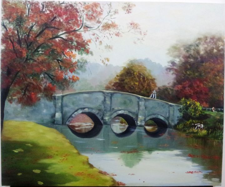 Painting titled "A ponte (Releitura)" by Cristtina Pacheco, Original Artwork