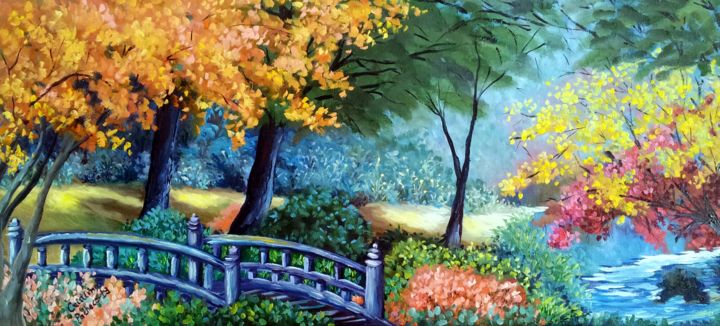Painting titled "Jardim japonês" by Cristtina Pacheco, Original Artwork, Oil