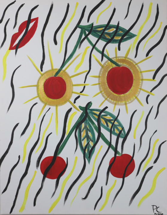 Schilderij getiteld "Childhood cherries" door Cristina Pascale, Origineel Kunstwerk, Acryl