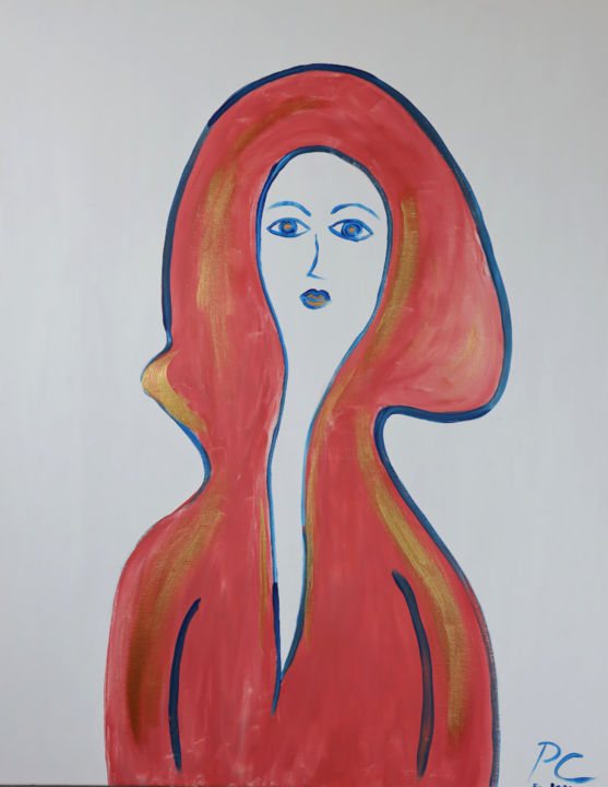 Картина под названием "The woman with blue" - Cristina Pascale, Подлинное произведение искусства, Акрил