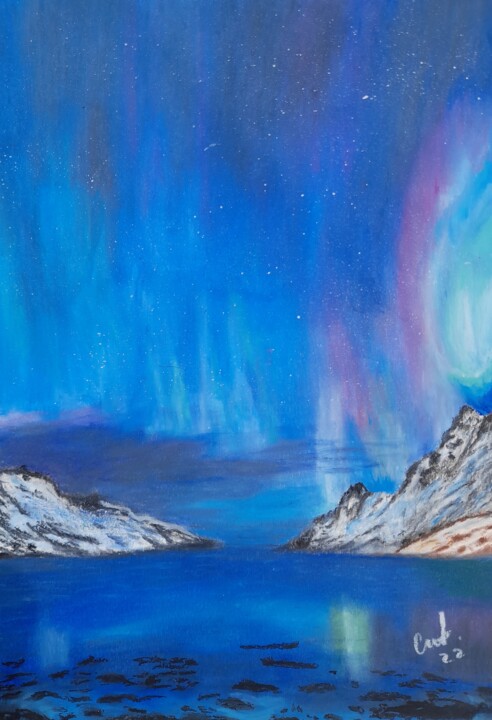Pintura intitulada "Aurora Boreal 1" por Cristina Teixeira, Obras de arte originais, Pastel