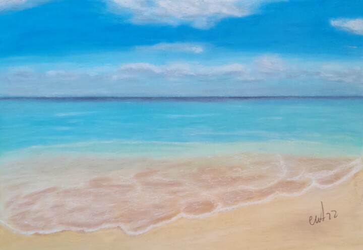 Painting titled "Praia 1" by Cristina Teixeira, Original Artwork, Pastel