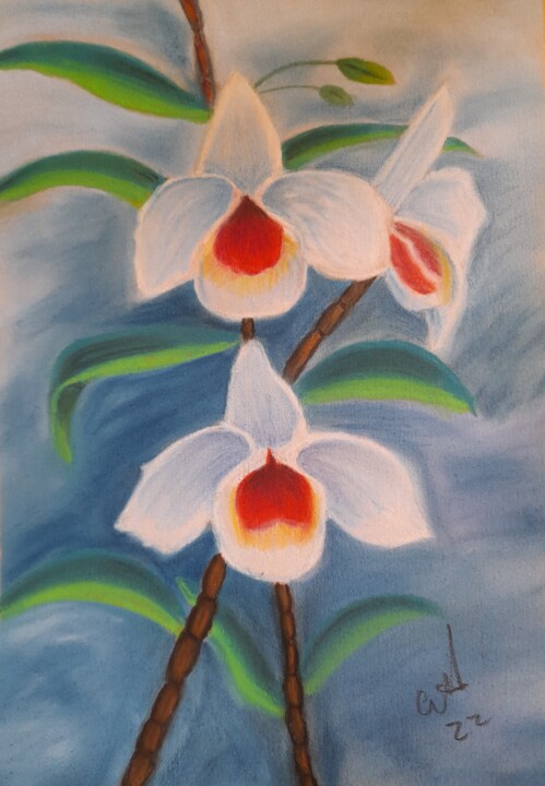 Painting titled "Flores intemporais" by Cristina Teixeira, Original Artwork, Pastel