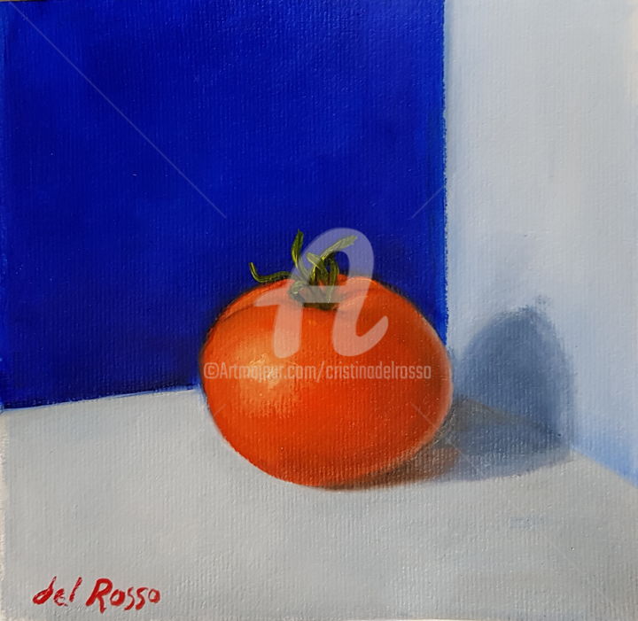 Painting titled "Un tomate (The toma…" by Cristina Del Rosso, Original Artwork, Oil