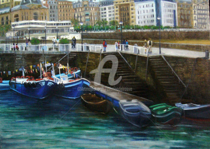 Картина под названием "San Sebastián: Puer…" - Cristina Del Rosso, Подлинное произведение искусства, Масло