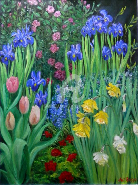 Painting titled "Jardín privado (Pri…" by Cristina Del Rosso, Original Artwork, Oil