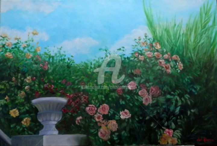 Malerei mit dem Titel "Jardines Zizurtarra…" von Cristina Del Rosso, Original-Kunstwerk, Öl