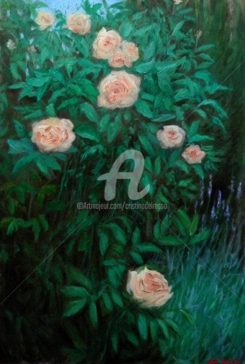 Painting titled "Rosas trepadoras (C…" by Cristina Del Rosso, Original Artwork, Oil