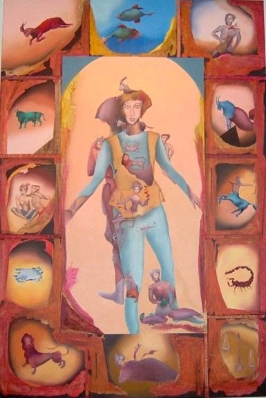 Painting titled "El Hombre Zodiacal" by Cristina, Original Artwork, Oil