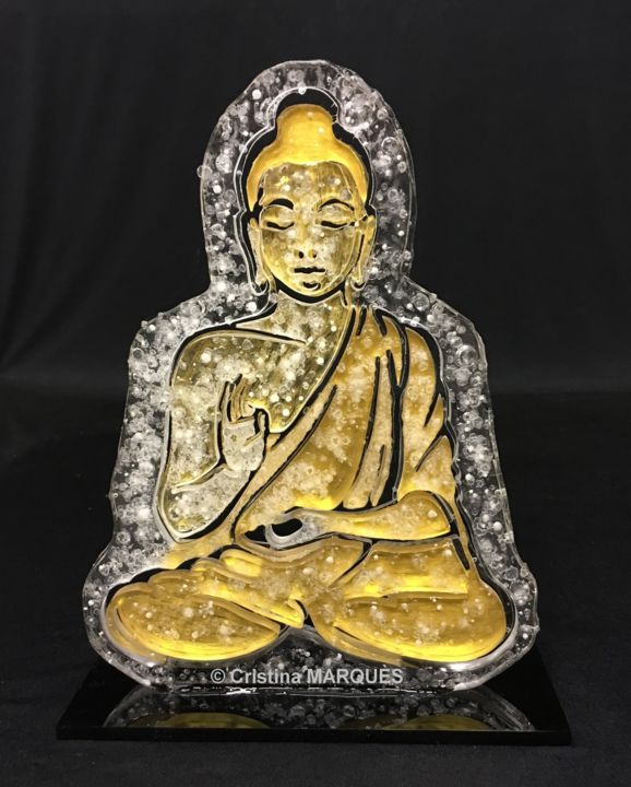 Skulptur mit dem Titel "Golden Buddha" von Cristina Marquès, Original-Kunstwerk, Kunststoff