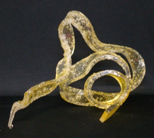 Sculpture titled "Yellow Spiral" by Cristina Marquès, Original Artwork, Plastic