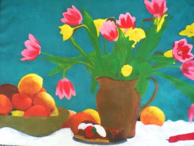Painting titled "Flowers and fruits" by Maria Cristina Sburlea, Original Artwork