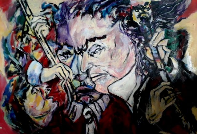 Malerei mit dem Titel "musicos-con-beethov…" von Cristina Vidal, Original-Kunstwerk