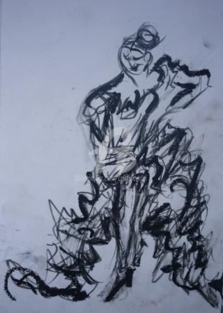Painting titled "Dibujo Flamenco I" by Cristina Vidal, Original Artwork