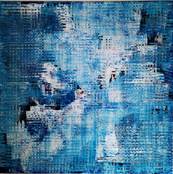 Painting titled "pixel sky" by Cristo Ash, Original Artwork, Acrylic Mounted on Wood Stretcher frame