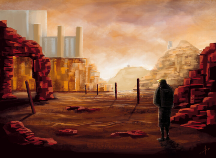 Digital Arts titled "Viajero en desierto…" by Cristóbal Blago, Original Artwork, Digital Painting