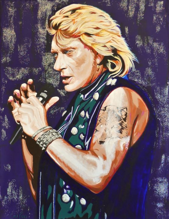 Schilderij getiteld "Johnny Hallyday2" door Christelle Vaesken, Origineel Kunstwerk, Acryl