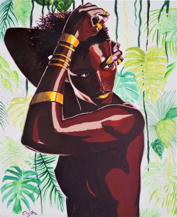 Peinture intitulée "africaine" par Christelle Vaesken, Œuvre d'art originale, Acrylique