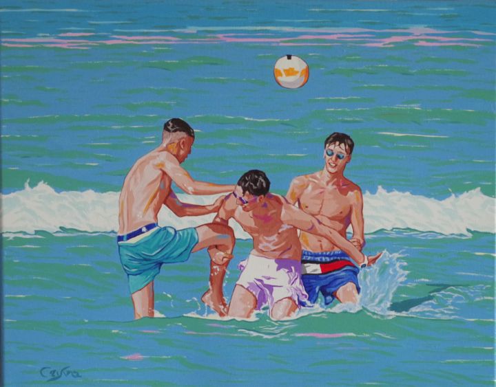 Peinture intitulée "baignade de jeunes…" par Christelle Vaesken, Œuvre d'art originale, Acrylique