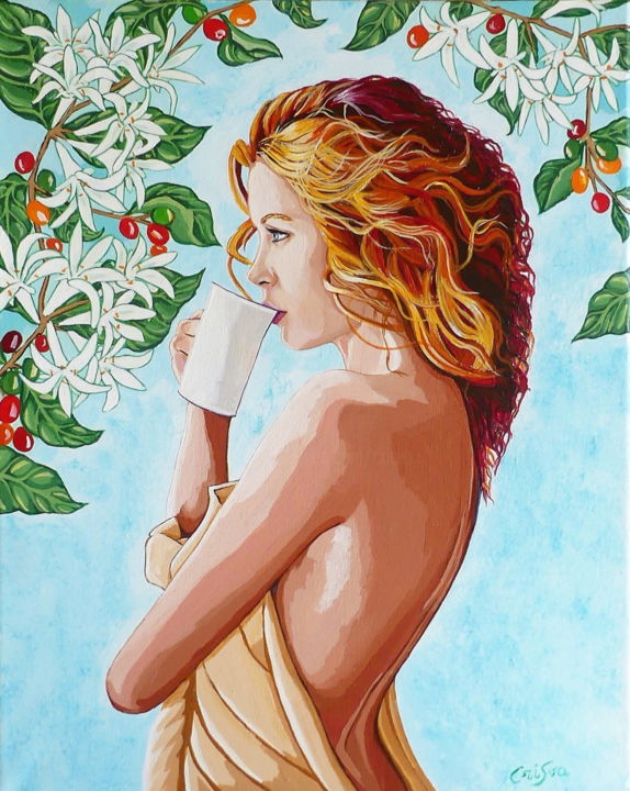 Pintura titulada "fleur et fruits du…" por Christelle Vaesken, Obra de arte original, Acrílico