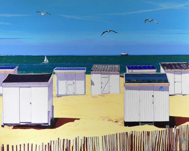 Painting titled "la plage de Calais" by Christelle Vaesken, Original Artwork, Acrylic