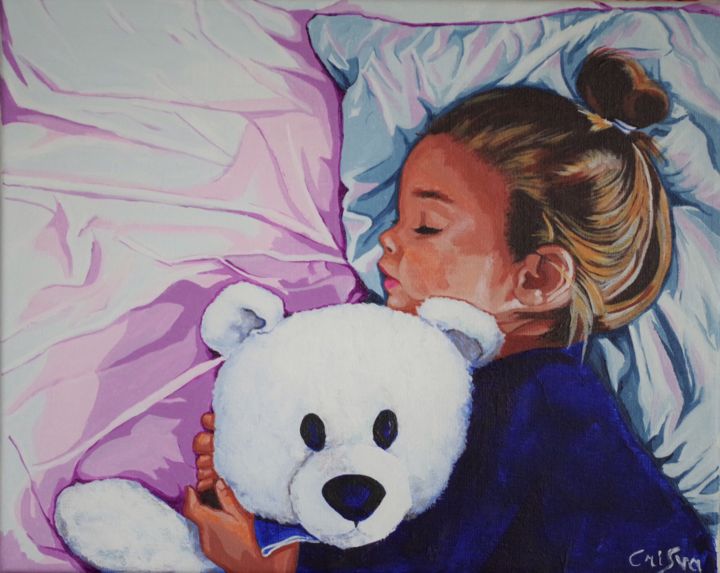 Painting titled "elle dort avec noun…" by Christelle Vaesken, Original Artwork, Acrylic