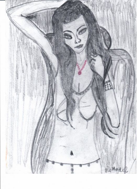 Drawing titled "ARTDW2 LADY ROUGE" by Ro Model, Original Artwork, Pencil