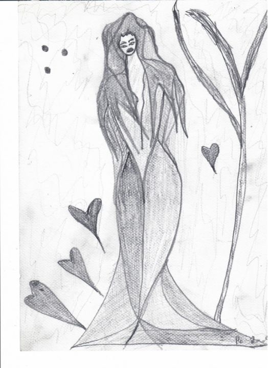 Drawing titled "ARTDW5 LADYFOREST" by Ro Model, Original Artwork, Pencil