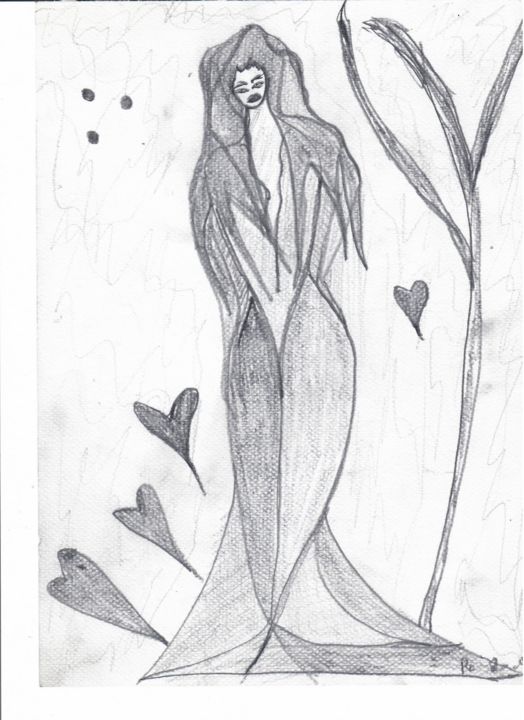 Dibujo titulada "ARTDW5 LADYFOREST" por Ro Model, Obra de arte original, Lápiz