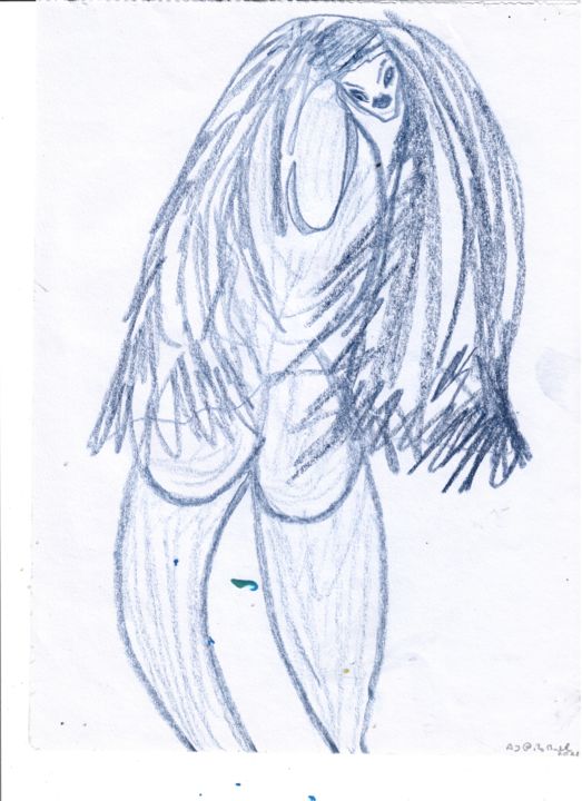 Drawing titled "DIABLEZA" by Ro Model, Original Artwork, Pencil