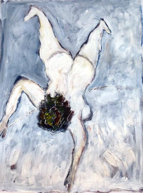 Schilderij getiteld "Falling Woman" door Catherine Rogers, Origineel Kunstwerk, Olie