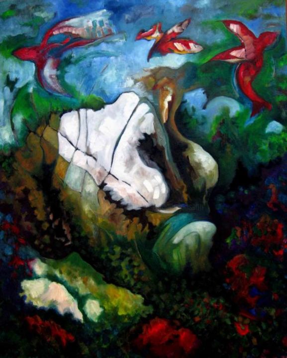 Painting titled "Morning Song Land" by Catherine Rogers, Original Artwork, Oil